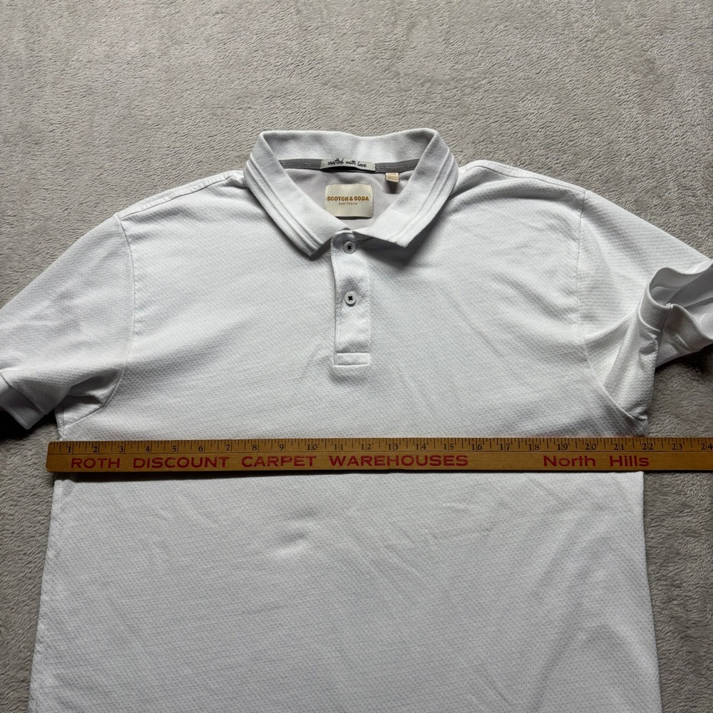 Scotch & Soda Jacquard Polo Shirt Mens L White Textured Pique Cotton Blend - Picture 6 of 7